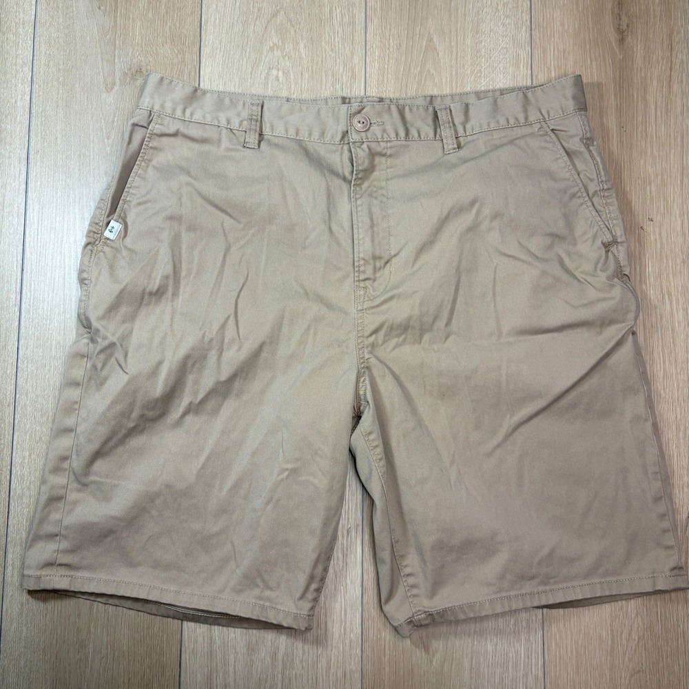 Quiksilver Ocean Inspired Mens Khaki Chino Shorts Tan Size 38 Stretch Twill